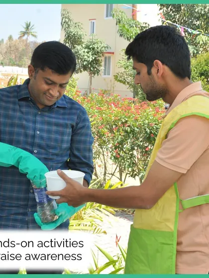 We offer workshops for all kinds of groups, including corporate offices, schools, and residential communities. Here are participants engaged in a hands-on activity to raise awareness.