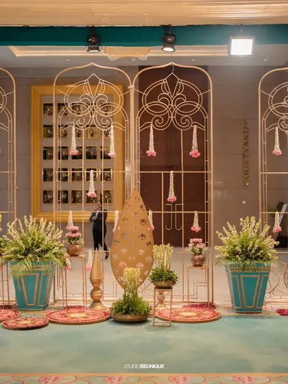 A repeat of the beautiful entrance decor, emphasizing its intricate design and welcoming feel.