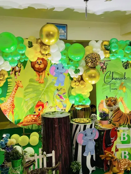 A vibrant jungle setup packed into a smaller space, showing how I can make any room feel like a party.