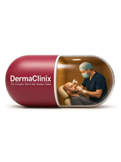 A capsule of confidence. This creative image represents our philosophy: we provide a complete solution for both skin and hair, all in one place.