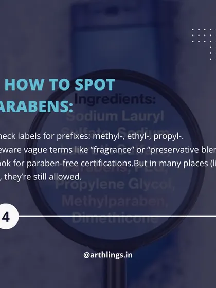 How can you spot parabens in your products? This graphic gives you practical tips, like checking labels for prefixes like methyl and propyl, and being wary of vague terms like "preservative blend".