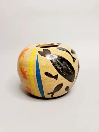 A third piece from the Clay in Common project, this one with a playful fish motif. It was an honor to have my work displayed at the India Art Fair.