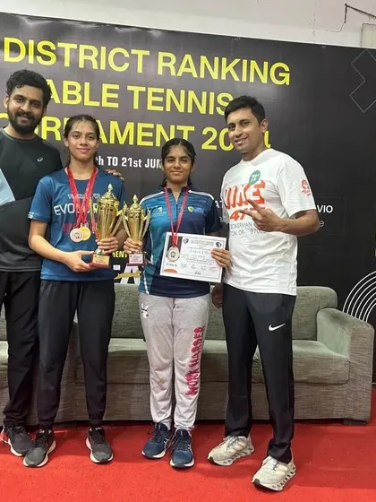 A proud moment with our U-19 winner Ananya Chande and U-13 finalist Sara Ramaiya at the 1st District Ranking Tournament. We celebrate the success of our players at every level.