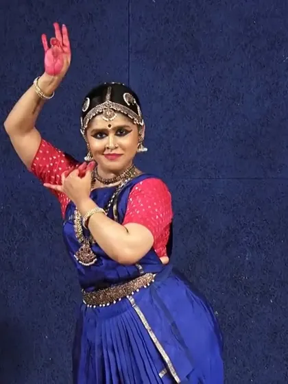 This is a close-up from my performance at Natya Kalavardhini. The hand gesture, or mudra, combined with my expression, conveys a specific part of the narrative. Mastering these details is a significant part of our training.
