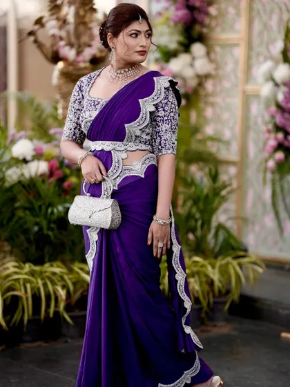 Another full-length shot, showcasing the elegant and modern reception attire.