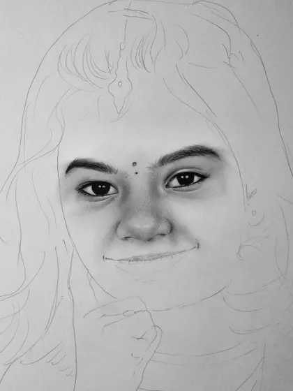 A progress shot of the young girl's portrait.