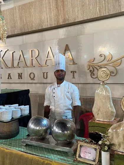 A chef at his pani puri station at Kiaraa Banquet, ready to serve one of India's favourite street foods with a smile.