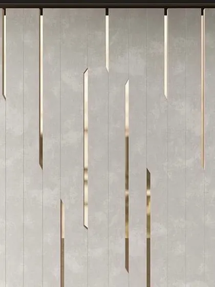 A duplicate of image 108, showing a sophisticated wall panel design with vertical slats and backlighting.