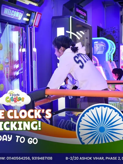 The clock is ticking for our Mini India Celebration! Kids can enjoy our arcade games and get ready for a day of patriotic fun.
