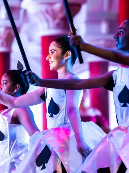 A close-up of the Card Soldiers from "Alice." Our in-house costume design team creates unique and detailed outfits that are integral to the character and narrative of our productions.