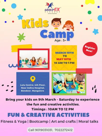Another look at our Kids Camp flyer, detailing the schedule from March to May. We invite parents to bring their children to experience our fun and creative activities that promote a healthy, active lifestyle away from screens.