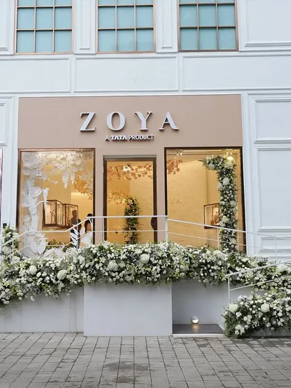 A wide shot of the Zoya store launch, where our elegant floral design created a luxurious and welcoming atmosphere for the guests.