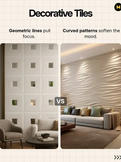 Decorative tiles can set the mood. Geometric lines pull focus and create a structured feel, while curved, wavy patterns can soften the mood and add a sense of calm.