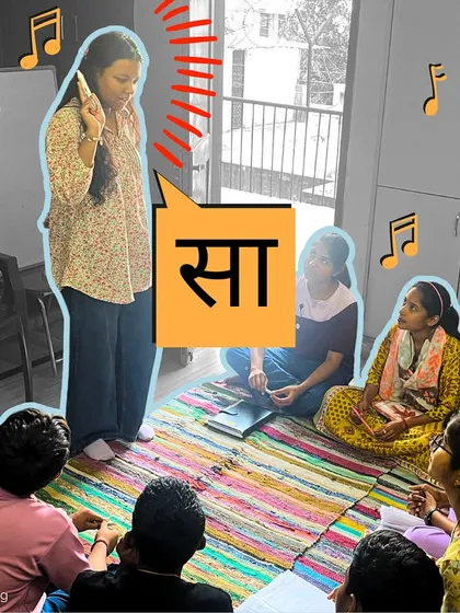 A fellow demonstrates the "Sa" note, the foundation of Indian classical music. Our sessions are built on fundamental principles, taught in an accessible and encouraging way.