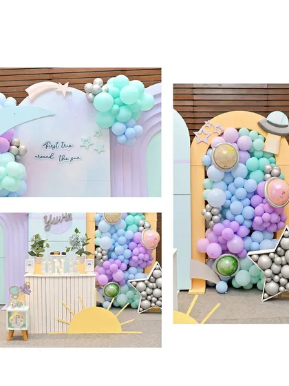 A duplicate of the 'First Trip Around the Sun' party collage, highlighting the dreamy, celestial-themed decorations.