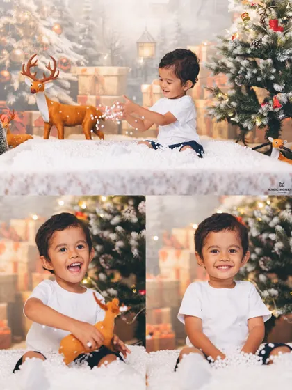 A glimpse into the fun of our themed Christmas shoot. From playing in the 'snow' to laughing with a reindeer friend, we capture a whole gallery of expressions and precious moments in one session.