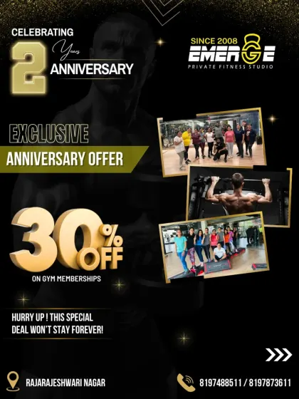 To celebrate two strong years, we are offering an exclusive 30% off on gym memberships. This special deal won't last forever, so hurry up.