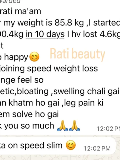 A client shares her 10-day result: 4.6 kg lost, more energy, and no more bloating or leg pain.