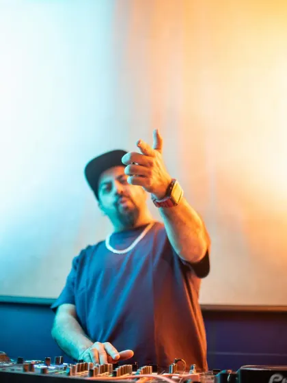 Another shot of me pointing at the crowd, keeping the energy high.