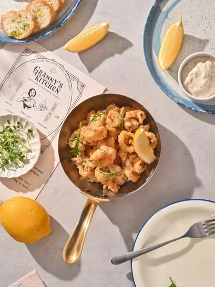 A flat-lay of my calamari tapas, ready to be enjoyed with a squeeze of fresh lemon.