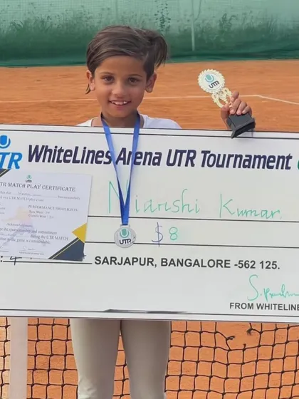 Our next-gen athlete, Nianshi Kumar, after finishing as a finalist in the Girls U8 Green Dot Tennis Tournament. We are dedicated to nurturing talent from the very beginning.