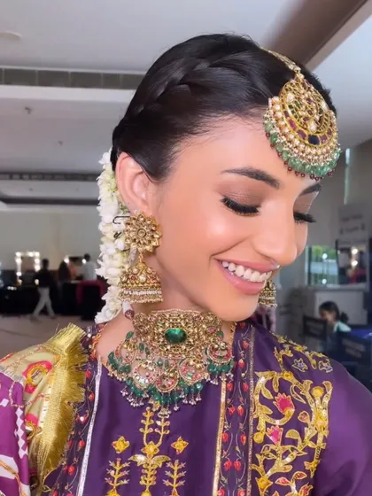 A happy and radiant bride on her special day. My goal is to teach you how to create makeup that not only looks beautiful but also makes your client feel confident and joyful.