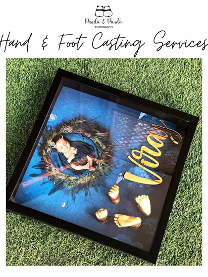 Introducing our Hand & Foot Casting service, a perfect way to freeze a moment in time. We create beautiful 3D keepsakes of your baby's tiny hands and feet, framed alongside a favorite portrait.