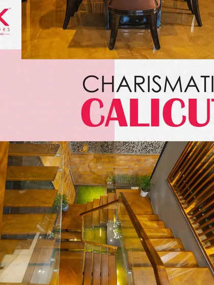 Charismatic Calicut. This image captures the charm of our North Kerala projects, featuring a beautiful wooden staircase that blends traditional materials with modern design.