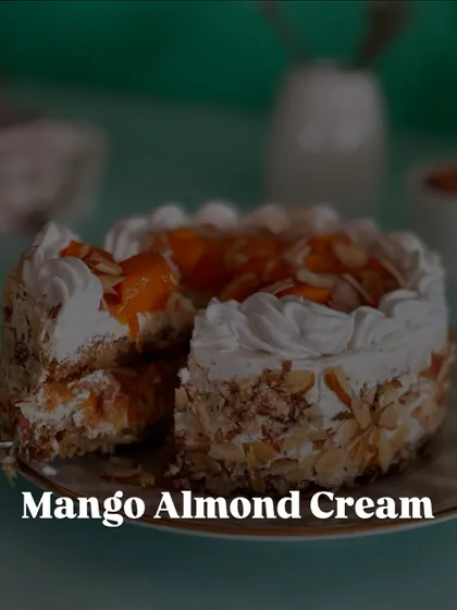 Another one of our mango season stars, the Mango Almond Cream cake. It's a light, luscious cake with fresh mango, creamy frosting, and a wonderful crunch from toasted almonds.