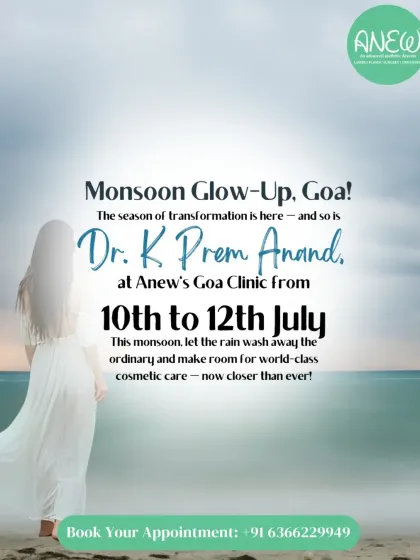 Join me for a Monsoon Glow-Up at my Goa clinic from July 10th to 12th. Let the rain wash away the ordinary and make room for world-class cosmetic care.