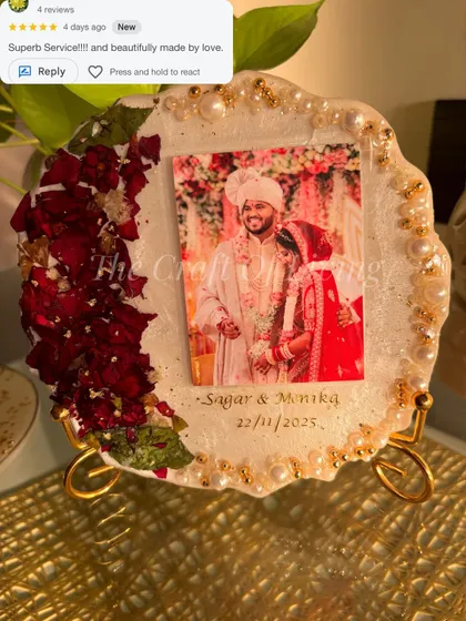 "Superb Service!!! and beautifully made by love." This review, displayed over a photo of the finished geode-style plate, warms my heart and reinforces my commitment to my craft.