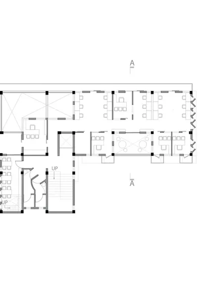 A typical floor plan for the ASA Office, detailing the arrangement of workspaces, meeting rooms, and common areas designed to encourage interaction among staff.