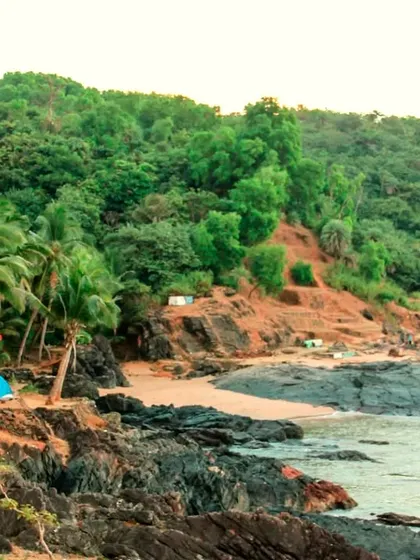 Tents pitched on a secluded beach in Gokarna. I can arrange unique beach camping experiences for a memorable trip.