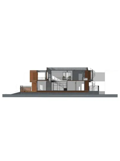 This cross-section drawing reveals the spatial organization of the D-14 residence. It shows how we use verandahs and layered spaces to create a home that is responsive to the climate and the family's lifestyle.
