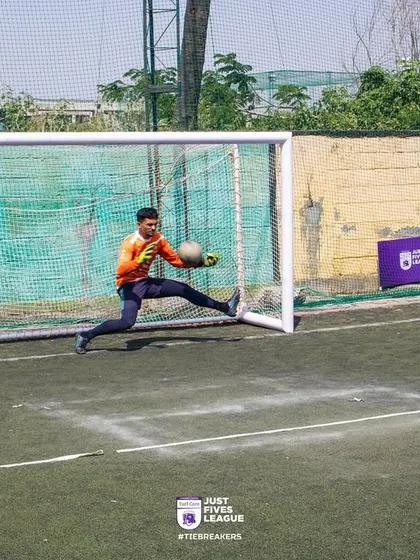 A player takes a penalty kick during the D5 Shootout League. The one-on-one battle between kicker and keeper is always a thrilling moment.