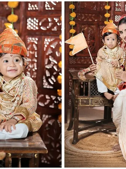 A tribute to our heritage with a Baal Shivaji and Jijamata themed photoshoot. I provide the royal attire and props to create a powerful portrait of your little warrior, capturing the spirit of Maratha pride and a mother's love.