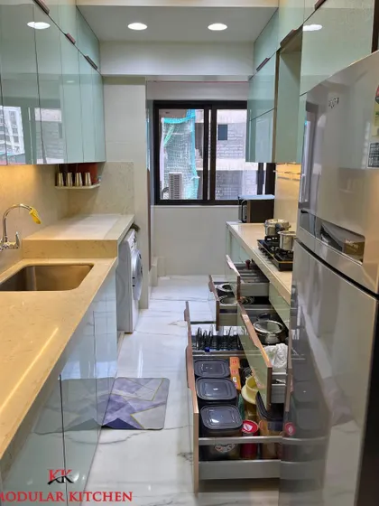 A look at the organized drawers in our Ghatkopar project, featuring Blum hardware for smooth and reliable operation.
