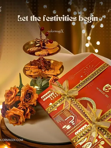 Let the festivities begin with our premium corporate gift boxes. This elegant red box from "The Chocolate Table" is perfect for showing appreciation to clients and partners.