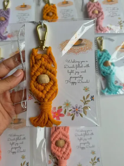 For Diwali, I created these custom keychains packaged with a personalized greeting card. It’s a wonderful way to share festive wishes with friends, family, or colleagues.