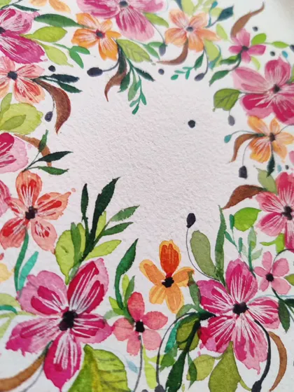 Detail of the bottom corner of the wreath. I use simple dot and line work to add extra texture and interest to the composition.