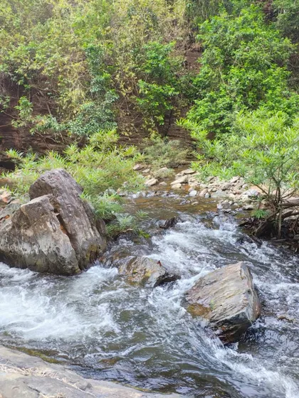 A beautiful stream flowing through the rocks in the Ulavi forest.