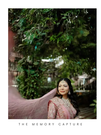 A classic portrait with a modern twist. The clean white border and our branding give this image of the bride, with her veil flowing in the breeze, a distinct, magazine-like feel.
