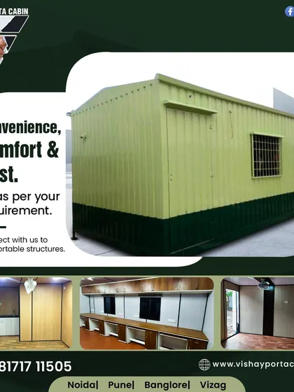 This collage highlights the convenience, comfort, and cost-effectiveness of our portable structures. We can build everything from a simple single-room office to a multi-desk workspace, all customized to your requirements.