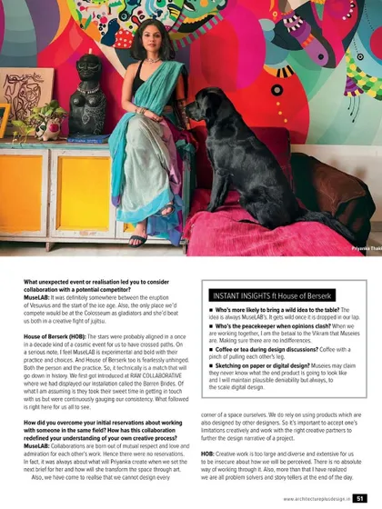 A page from an article in Architecture+Design magazine featuring a collaboration between my studio and MuseLAB, highlighting our shared creative madness.
