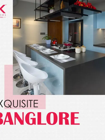 Exquisite Bangalore. This modern kitchen with an island breakfast bar is an example of the sleek and splendid designs our Bangalore team creates for the discerning urban client.