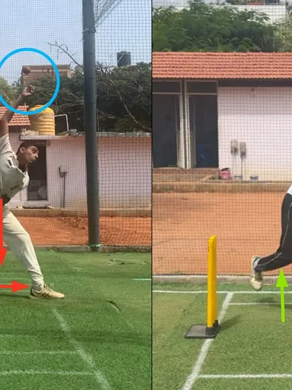 From a low, collapsed release to a high, powerful one. This transformation shows how we help leg spinners get into a strong body position to generate more bounce and turn.