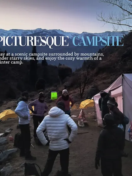 A picturesque campsite on the Mangankot winter trek. There's nothing like gathering around a fire under starry skies after a day of walking in the snow.