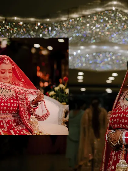 A collage from Kamalpreet and Gurmehar's Sikh wedding, showing beautiful bridal moments.