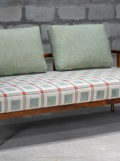A variety of our sofas and daybeds, including a custom piece for mamama.in and our adaptable Tarangini sofa. These images showcase our ability to tailor seating to any living room theme with choices in size and fabric.