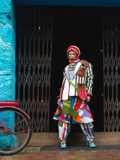This is what it looks like to wear your imagination. A riot of color and texture against the urban landscape, this shot from my "Kaleidoscope" series is about breaking free from conformity and celebrating bold, unapologetic style.